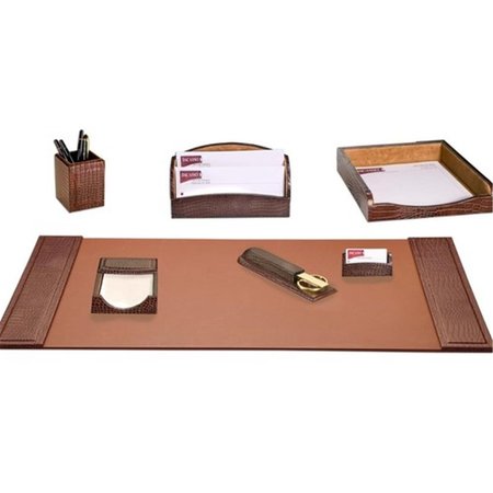 THE WORKSTATION Brown Crocodile Embossed Leather 7-Piece Desk Set TH59853